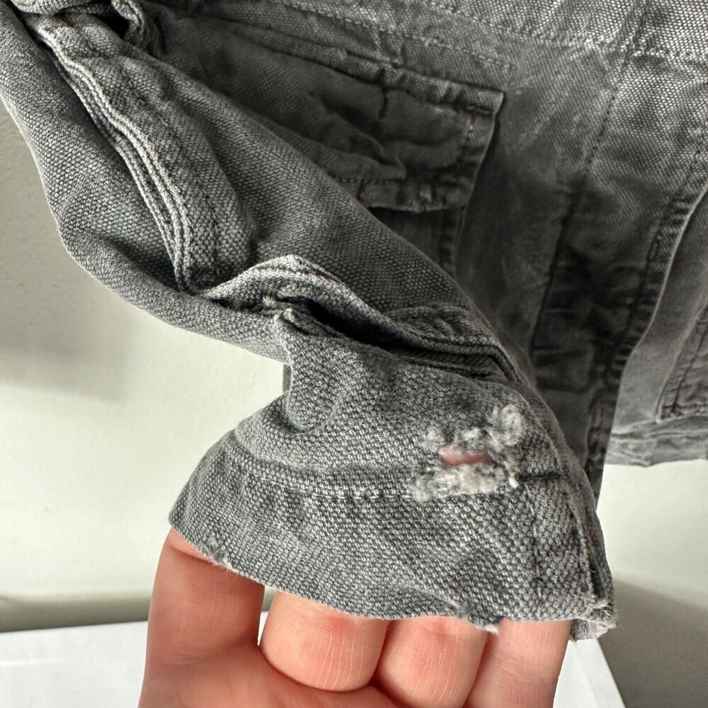 Sundry Women's‎ 1 Denim Jacket Moto Military Gray Distressed Button Up - Picture 4 of 8